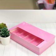 Коробка для эклеров и эскимо с пластиковой крышкой 250*150*50 мм (5) (розовая матовая)