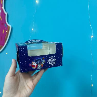 Коробка под бенто-торт с окном "Новогодняя ночь", 14 х 14 х 8 см