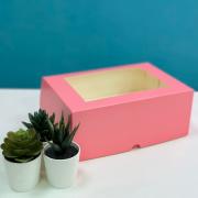 Коробка на 6 капкейков с окном, розовая, 25 х 17 х 10 см