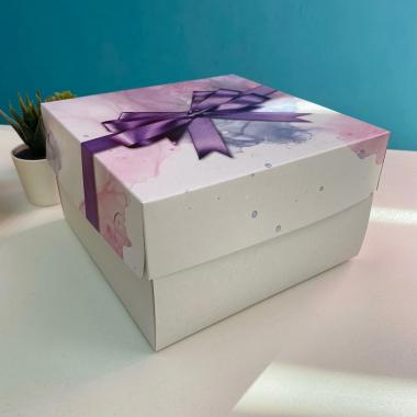 Кондитерская упаковка, короб, "Фиолетовый бант" 21,5 х 21,5 х 12 см, 1 кг