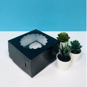 Коробка на 4 капкейка с окном (черная)