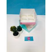Коробка под капкейки с пластиковой крышкой 160*160*100 мм (4) (розовая матовая)
